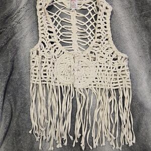 Roommates Cream Fringe Vest